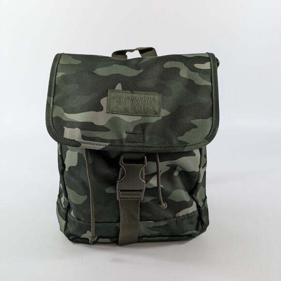 Victoria’s Secret PINK Collection Mini Camo Green Backpack Tote Bag Travel Purse - Picture 1 of 16